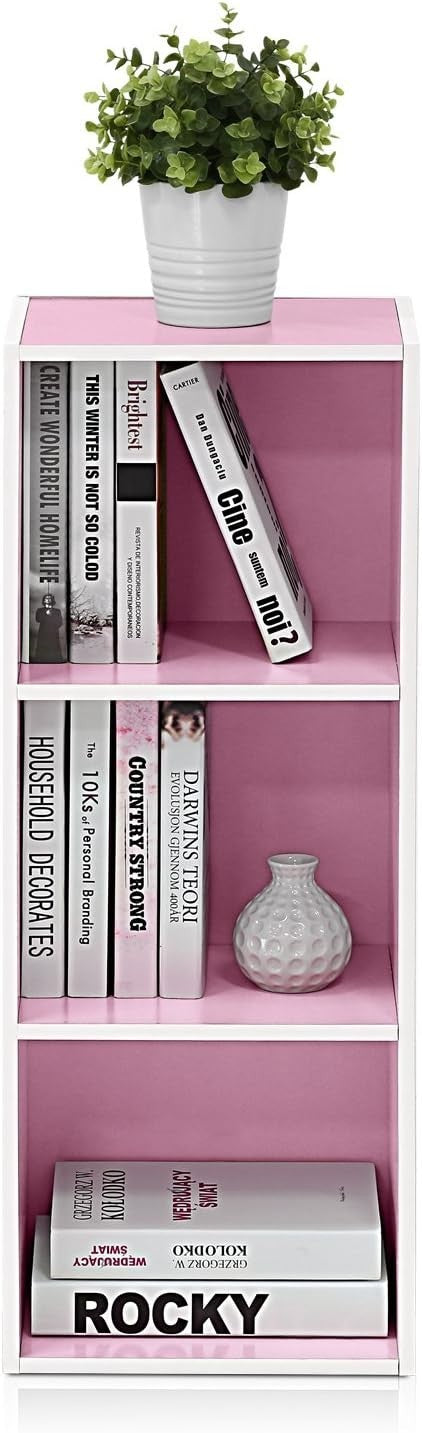 3 Cube Wooden Bookcase Small Storage Shelf Compact Organizer Bookshelf Pink