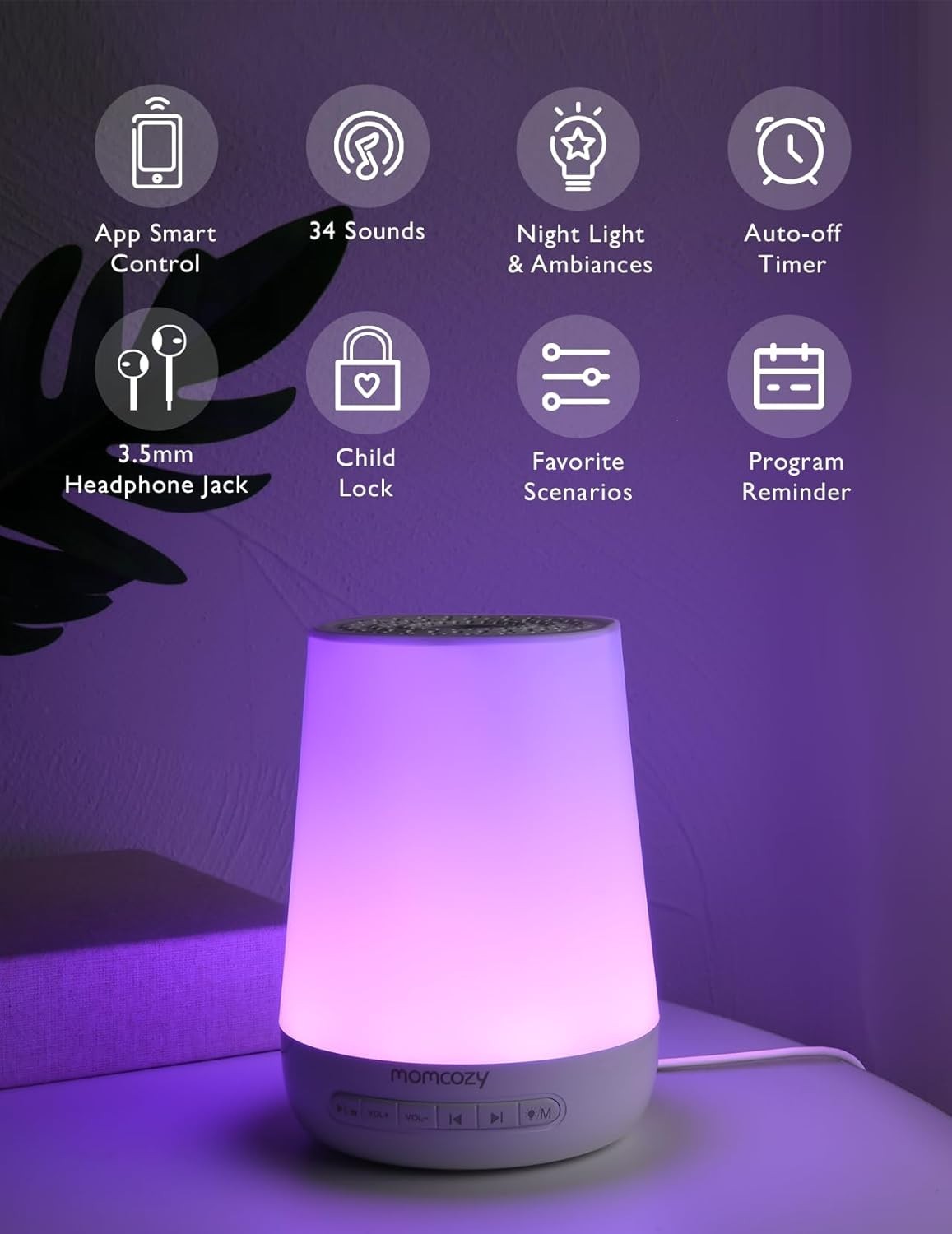 Baby White Noise Machine | 34 Soothing Sounds + Night Light & Timer