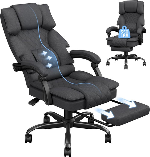 Ergonomic Gaming Office Chair with Footrest 350lbs Wide Seat Grey