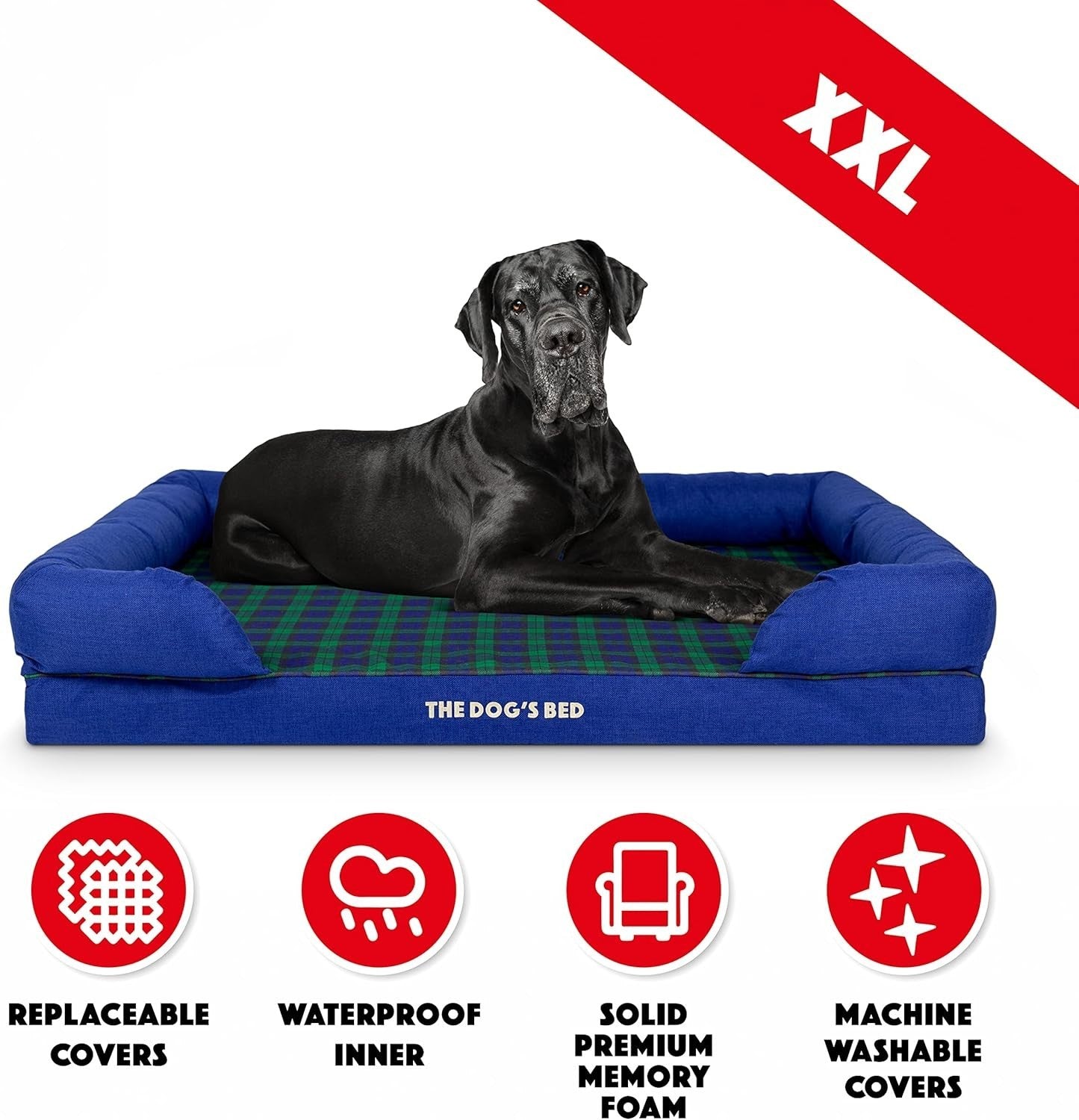 Orthopedic Memory Foam Dog Bed XXL Washable Bolster 131x100cm