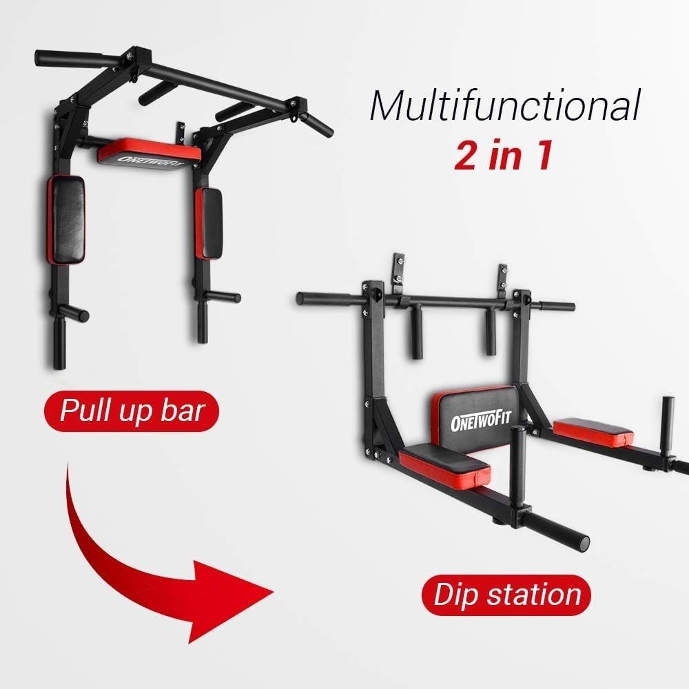 Wall-Mounted Pull Up Bar & Dip Station – Red Home Gym Strength Tower