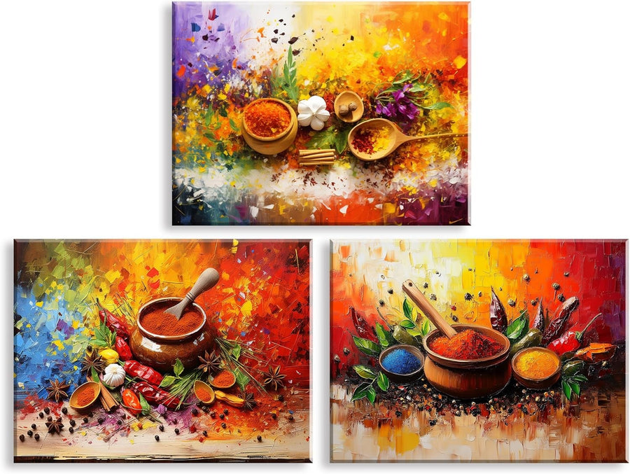 Colourful 3‑Piece Spice Peppers Canvas Wall Art 12×16 in Decor