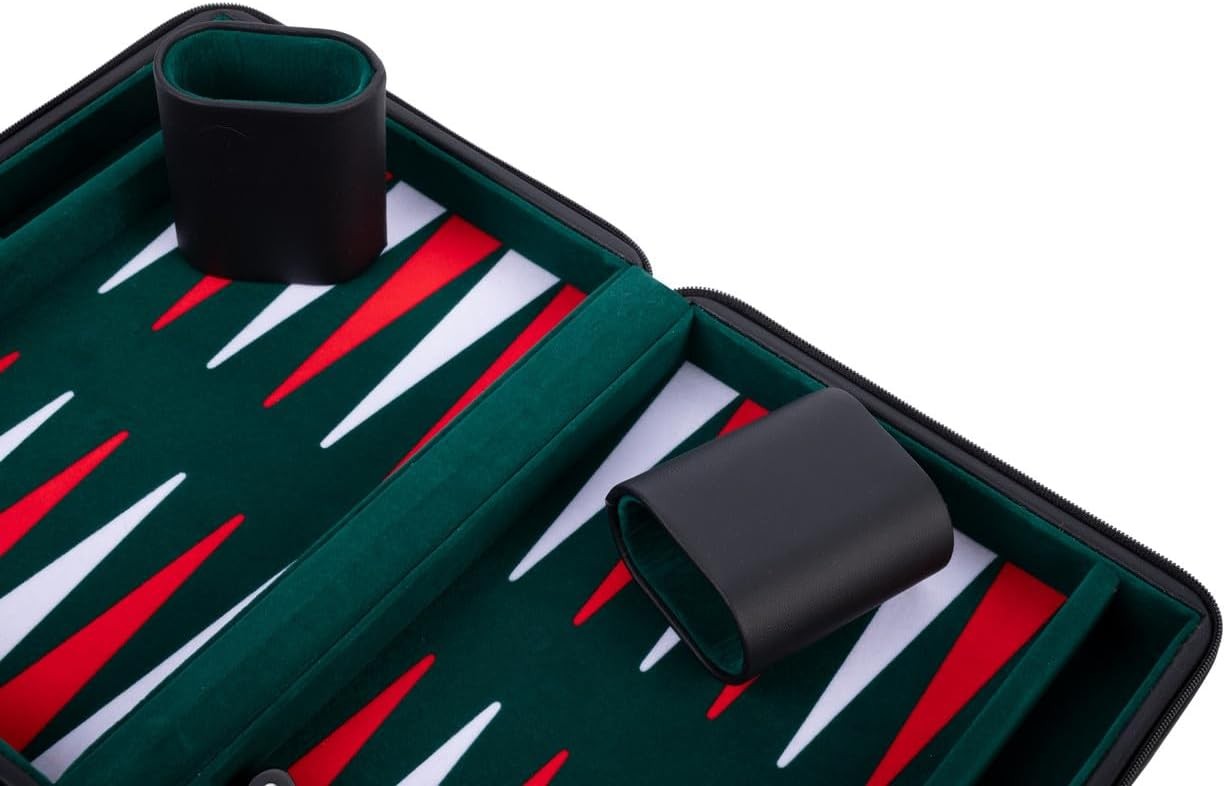 Travel Backgammon Set 9in Deluxe Faux Leather Zip Portable Board Game