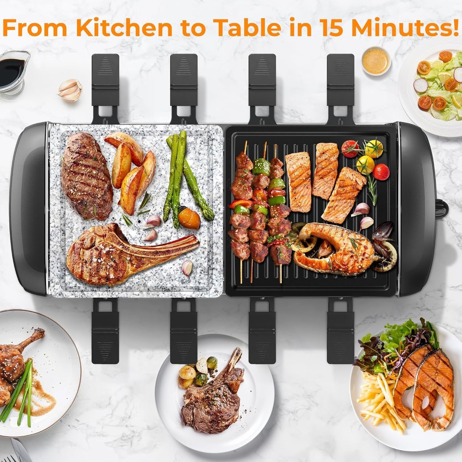 3-in-1 Electric Raclette Grill & Hot Stone BBQ – 1400W Indoor Grill