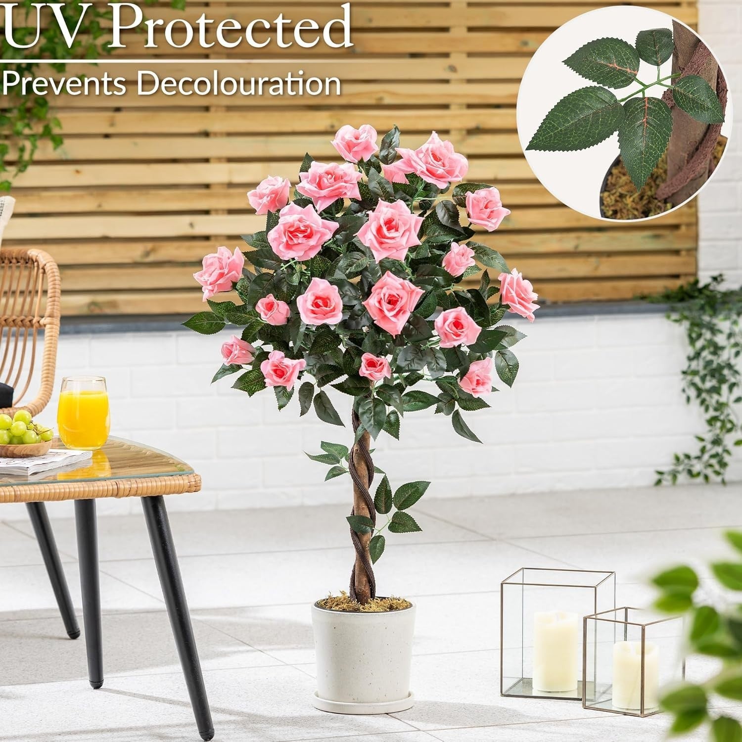 3ft Artificial Pink Rose Tree Twisted Trunk Potted Indoor Outdoor Home Decor