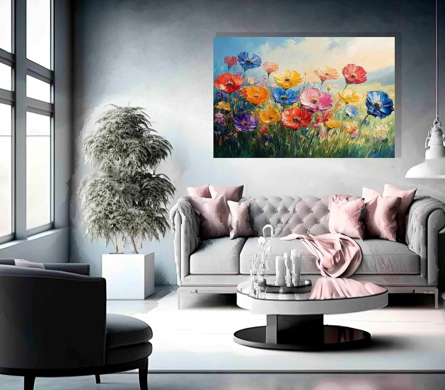 Abstract Summer Flowers Canvas Wall Art 60x40cm Framed
