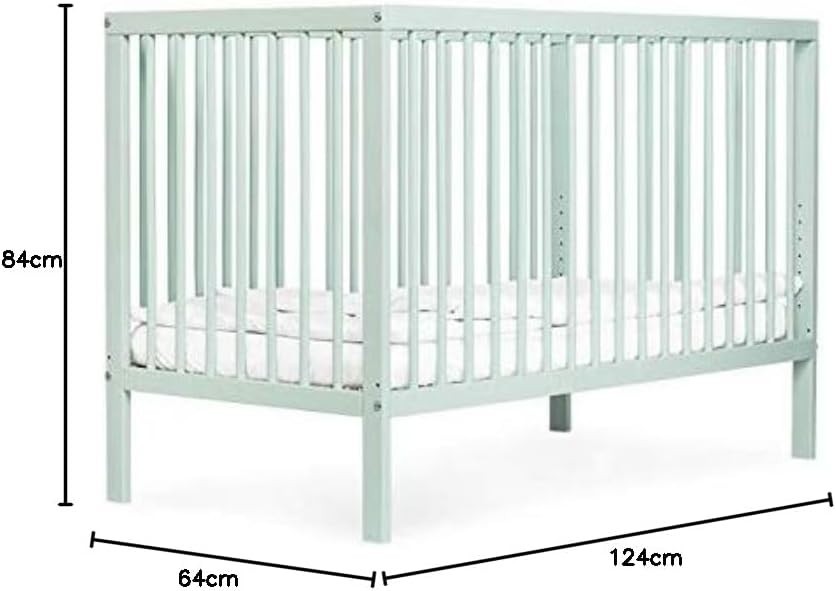 Space Saving Wooden Baby Cot Bed Adjustable Height Converts to Toddler Bed Aqua