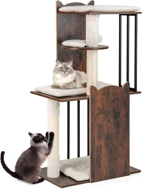 Modern Cat Tree 112cm Multi Level Scratching Tower Rustic Brown