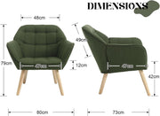 Linen Wingback Accent Chair Green Armchair Modern Tub Seat Wooden Legs