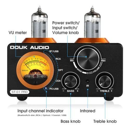 200W HiFi Tube Amplifier Bluetooth 5.0 USB DAC Stereo 2-Channel