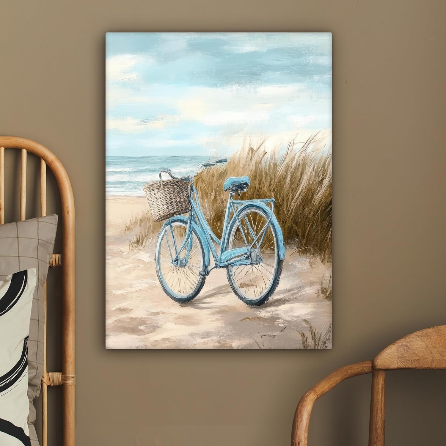 Large Framed Canvas Wall Art 50x70cm Beach Bicycle Vintage