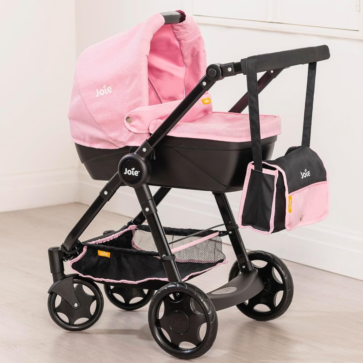 Dolls Pram with Detachable Carrycot, Adjustable Handle, Storage, 3+