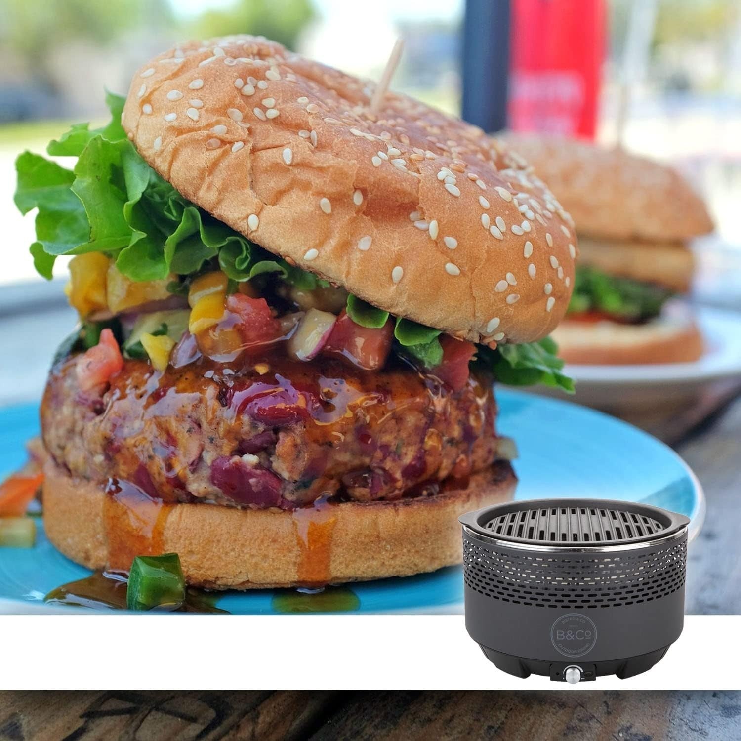 Smokeless Charcoal BBQ Grill Portable Tabletop Fan-Controlled Outdoor Cooking