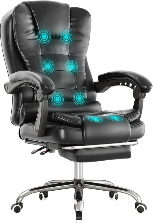 Ergonomic Gaming Office Chair Recliner Footrest Massage High Back PU Leather Bla