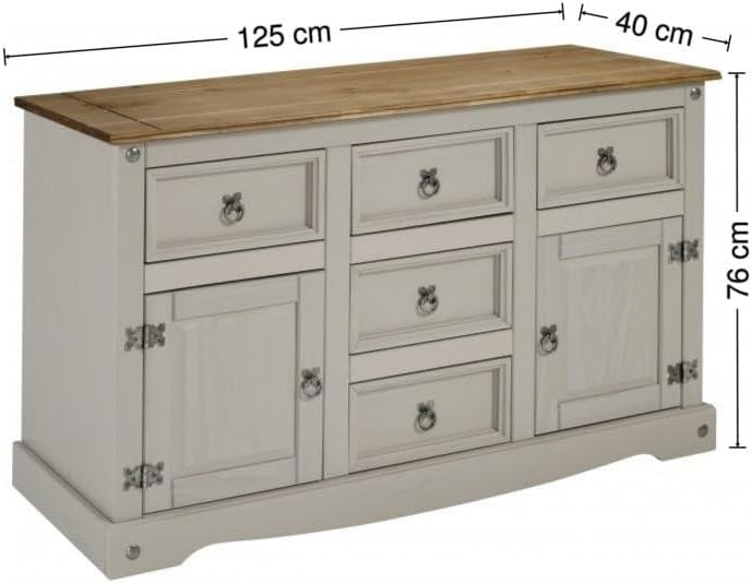 Grey 5-Drawer Sideboard with Antique Wax Top – Rustic Storage for Living Room
