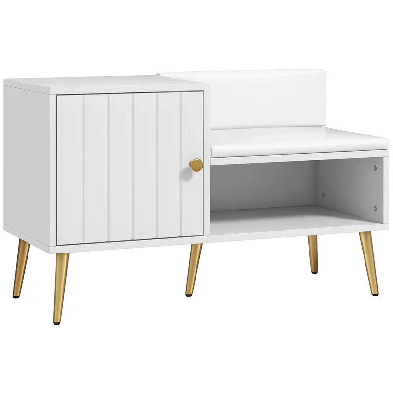 Shoe Storage Bench with Cushion & Cupboard | Hallway Entryway Cabinet