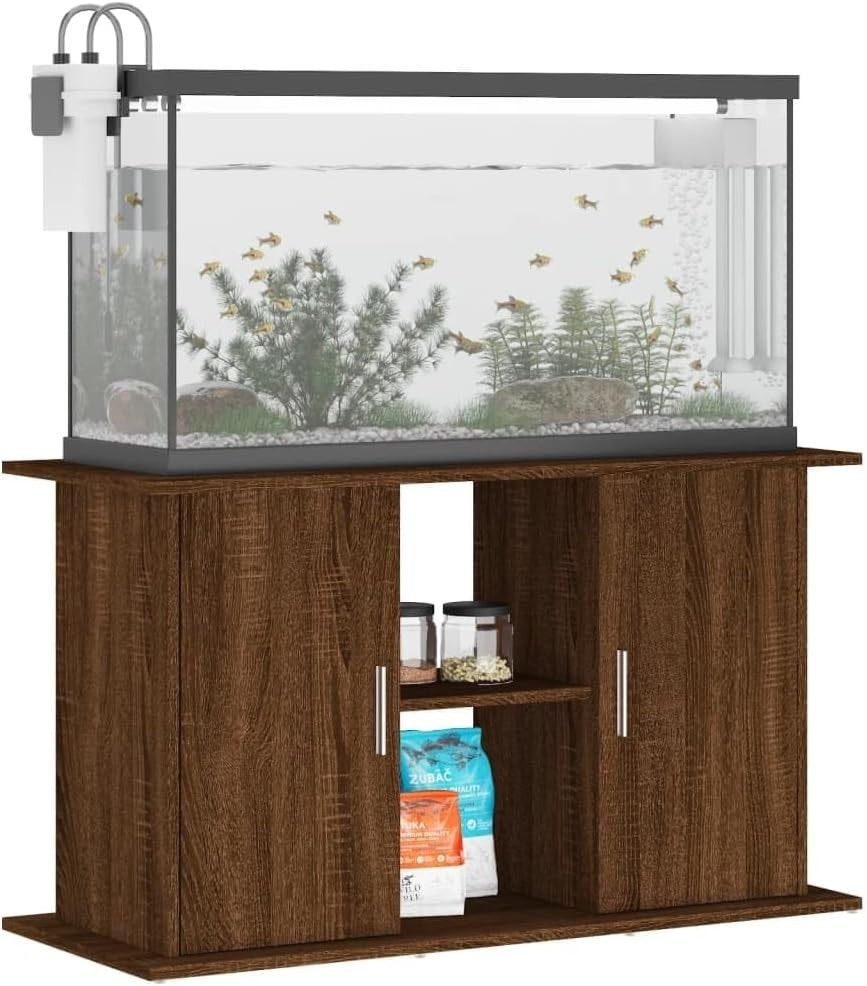 Fish Tank Cabinet Stand Brown Oak Storage Shelf Modern 121x41x58cm