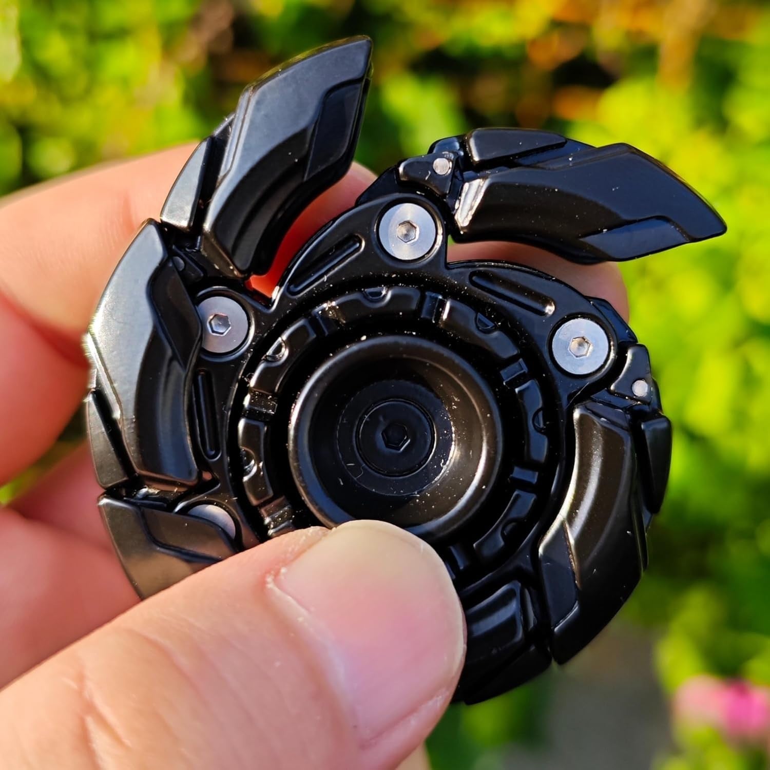 Black Metal Fidget Spinning Top Open Armor Magnetic EDC Stress Toy