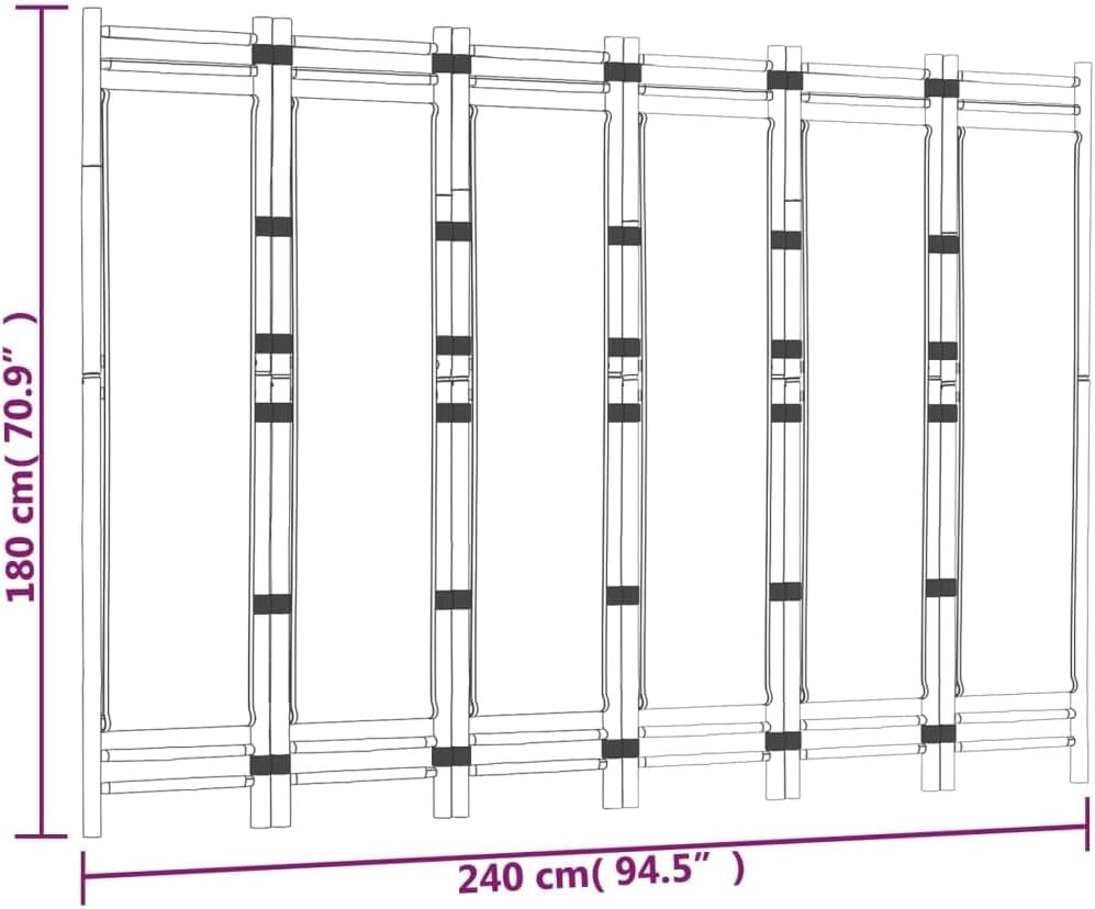 6 Panel Bamboo Folding Room Divider – 240x180cm Cream Privacy Screen for Living