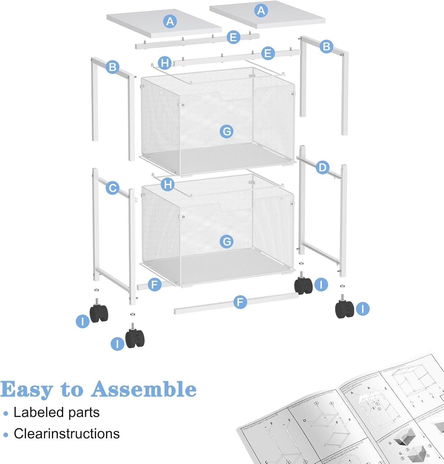 Letter Legal Rolling File Cabinet Cart 2 Drawer Mobile Storage White Storage