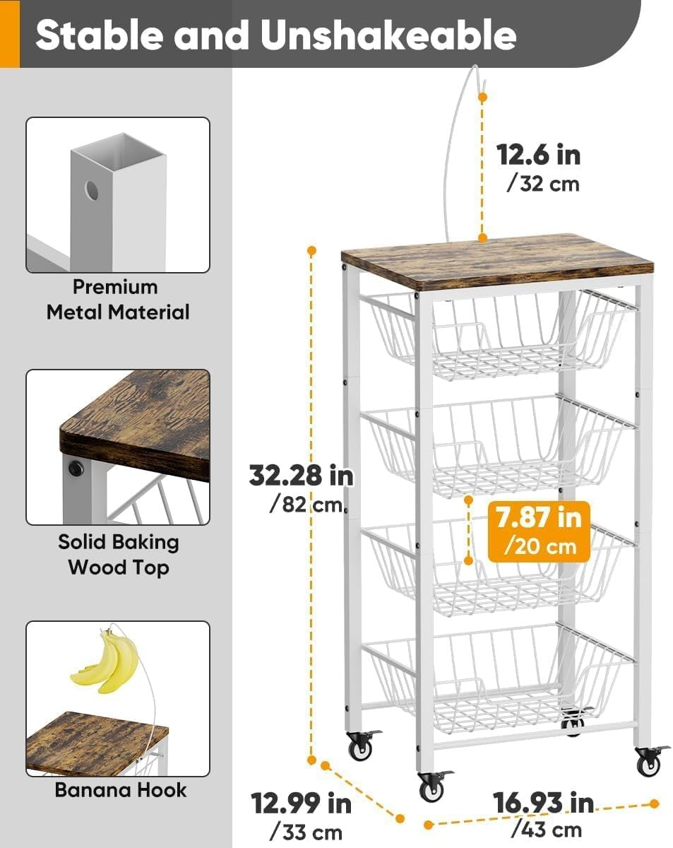 5 Tier Kitchen Storage Cart Pull Out Wire Basket Fruit Vegetable Trolley