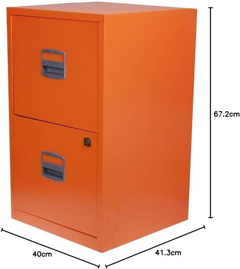 Orange Metal Filing Cabinet 2 Drawer A4 Lockable Office Storage
