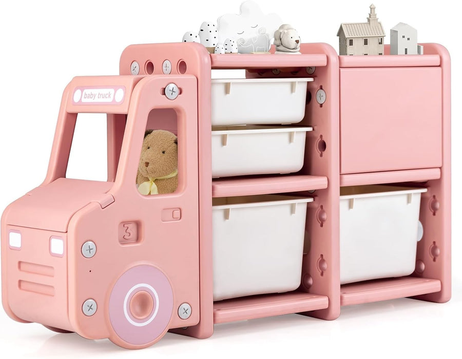 Kids Toy Storage Unit Car Shape with Bins Drawers & Cabinets 112x35x66cm