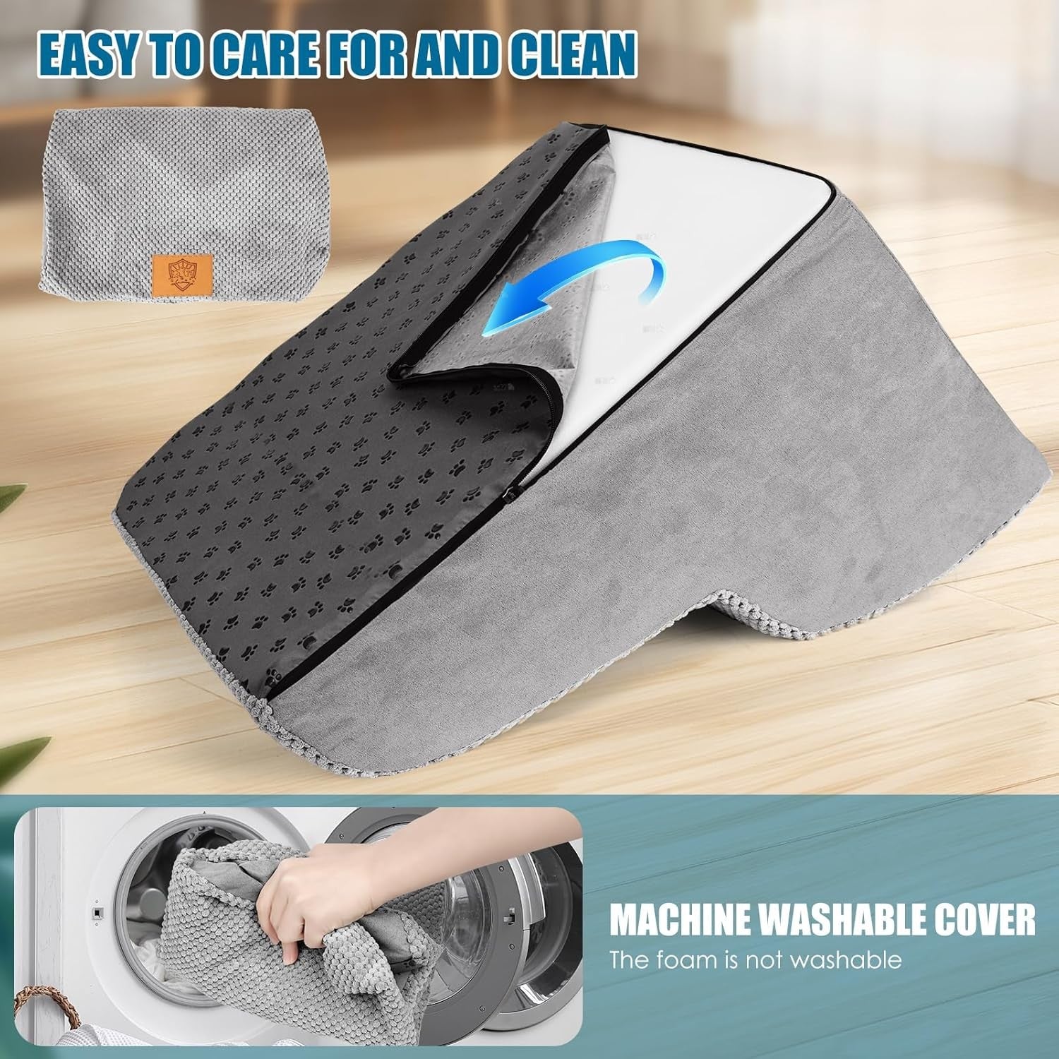 2‑Step Foam Dog Stairs & Ramp for Bed Sofa – Non‑Slip Washable Pet Steps
