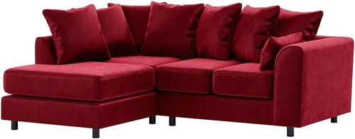 Red Plush Velvet Left Hand L-Shaped Corner Sofa Full Foam Cushions