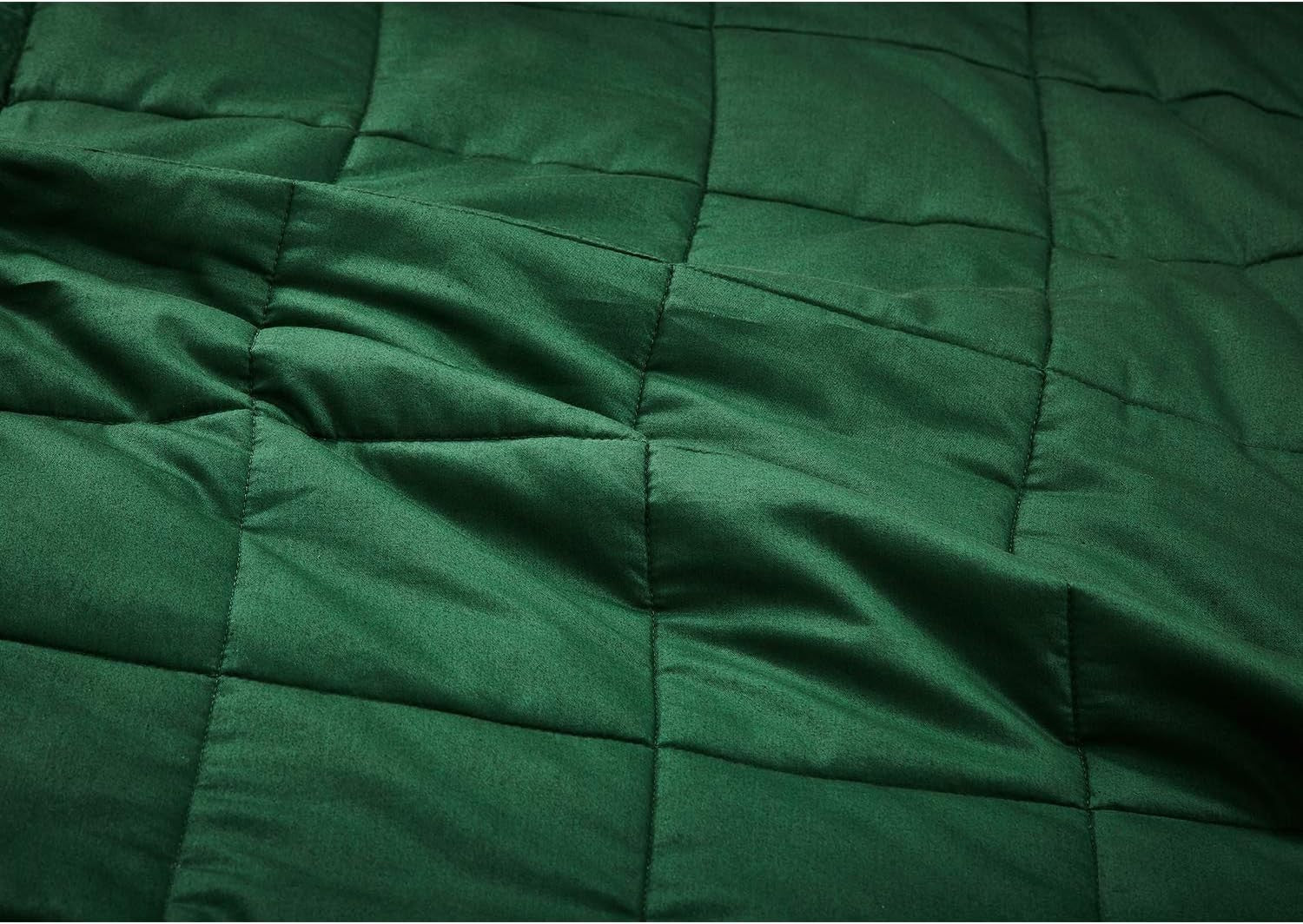 Weighted Blanket 60x80", 15lbs Cotton, Glass Beads, Breathable, Dark Green