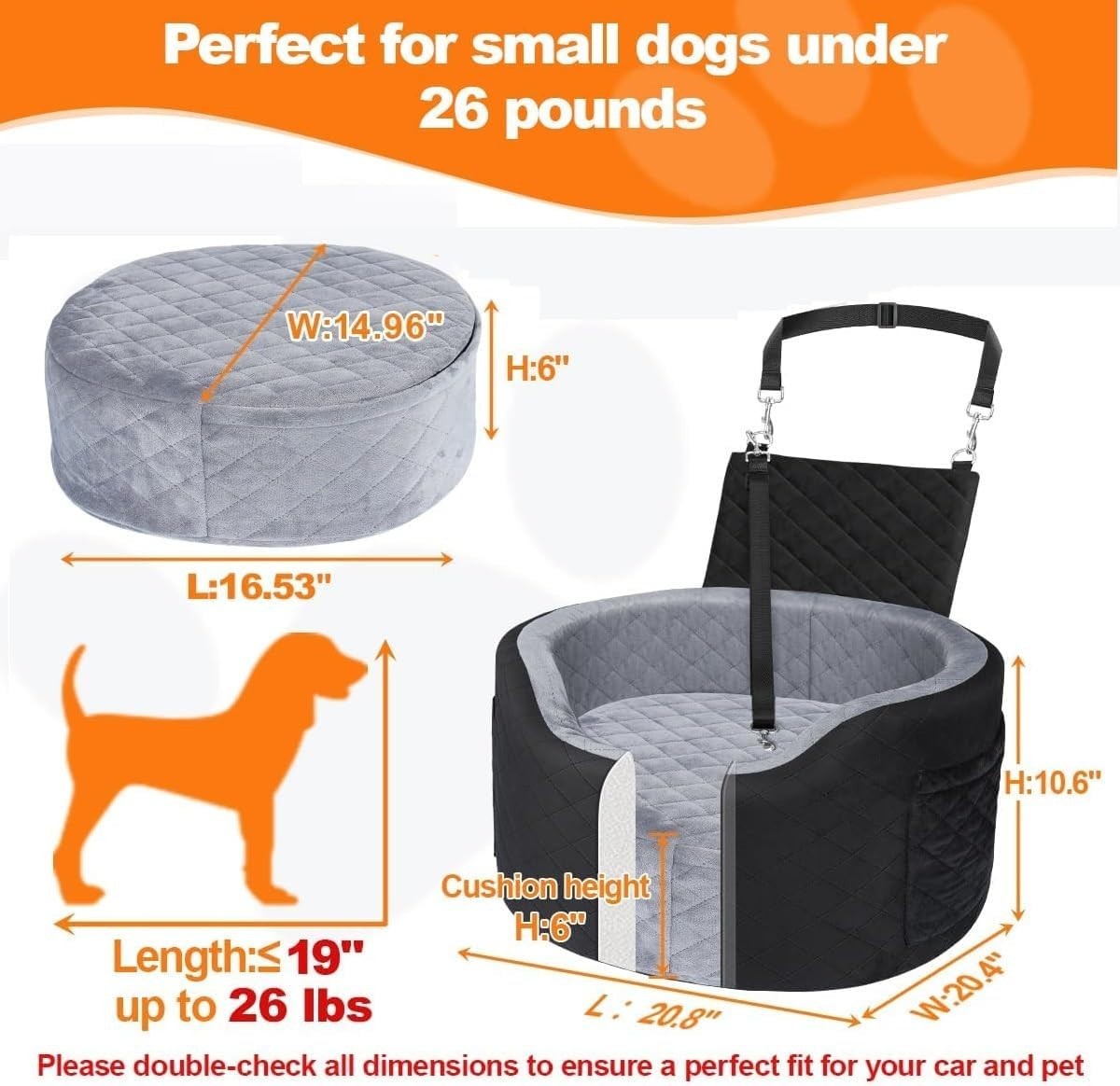 Elevated Dog Car Seat Memory Foam Booster Bed Safety Belt Pet Travel