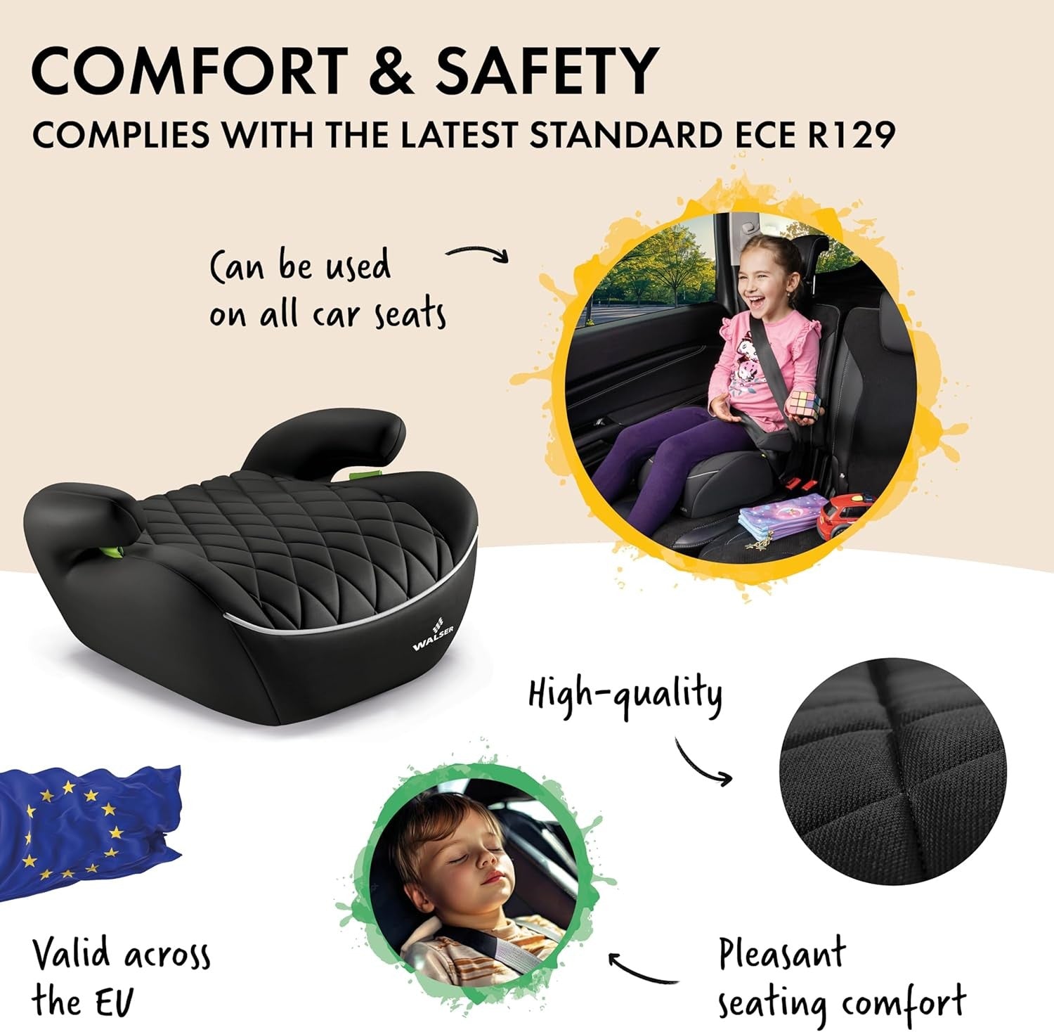 Child Booster Seat 125–150cm i-Size R129 Lightweight Comfort Car Seat