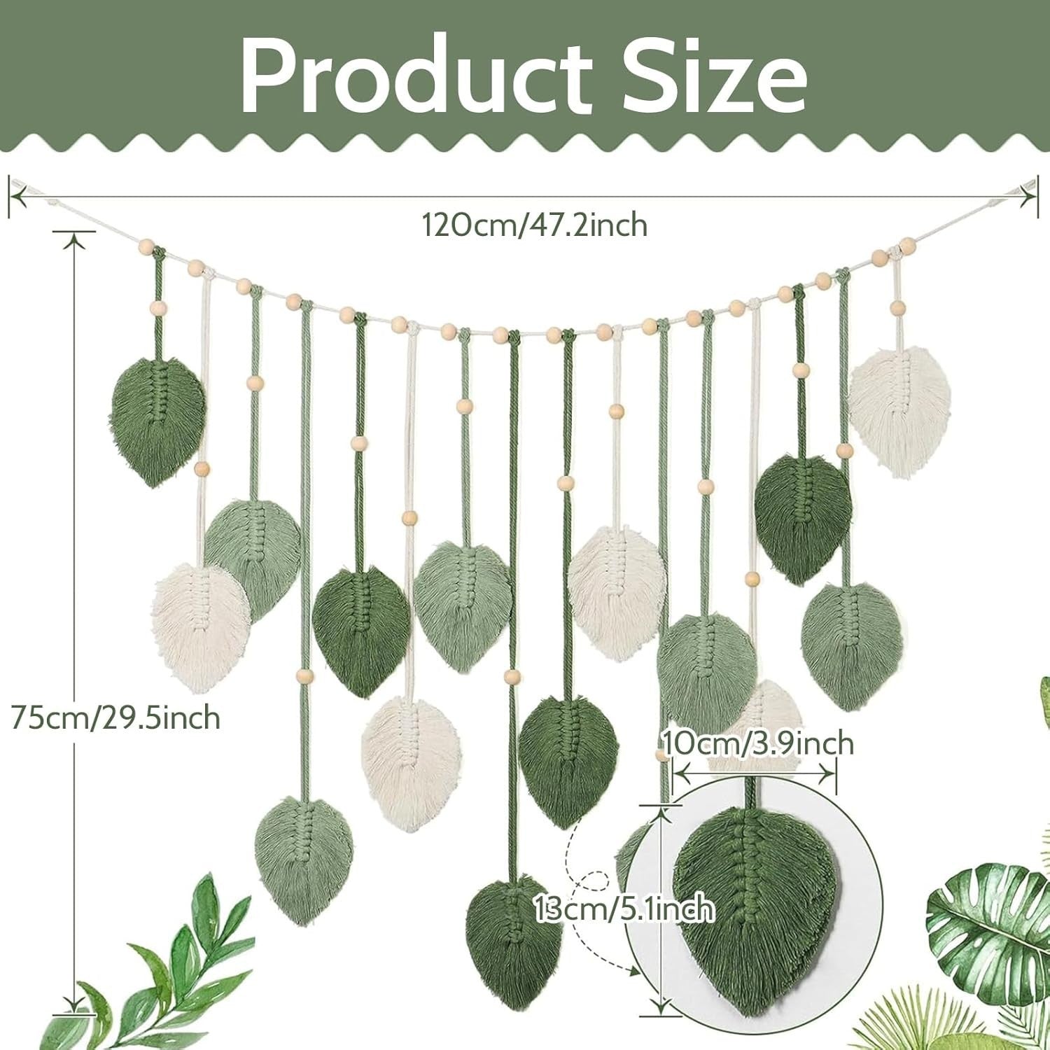 Boho Macrame Leaf Wall Hanging 120x76cm Cotton Tapestry