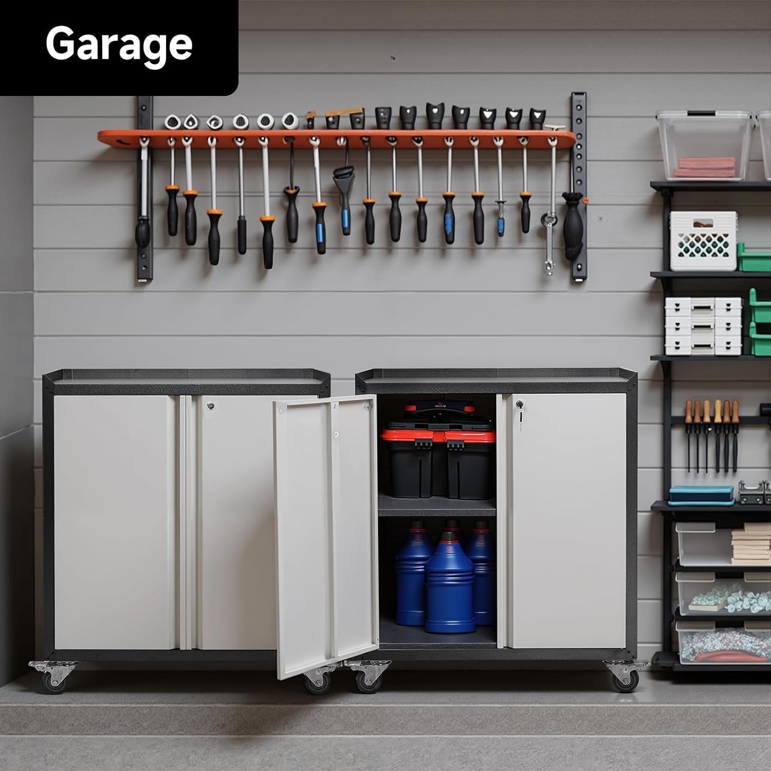 Lockable Metal Filing Cabinet on Wheels 2 Door Office Storage 90cm