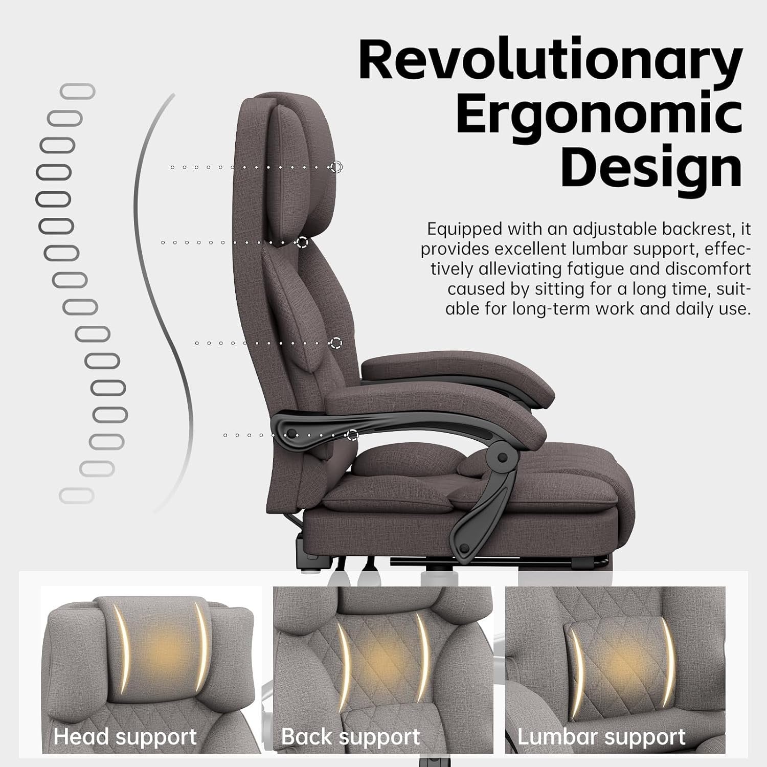 Ergonomic Office Chair Recliner w/ Footrest Adjustable Height Deep Brown 350lb C