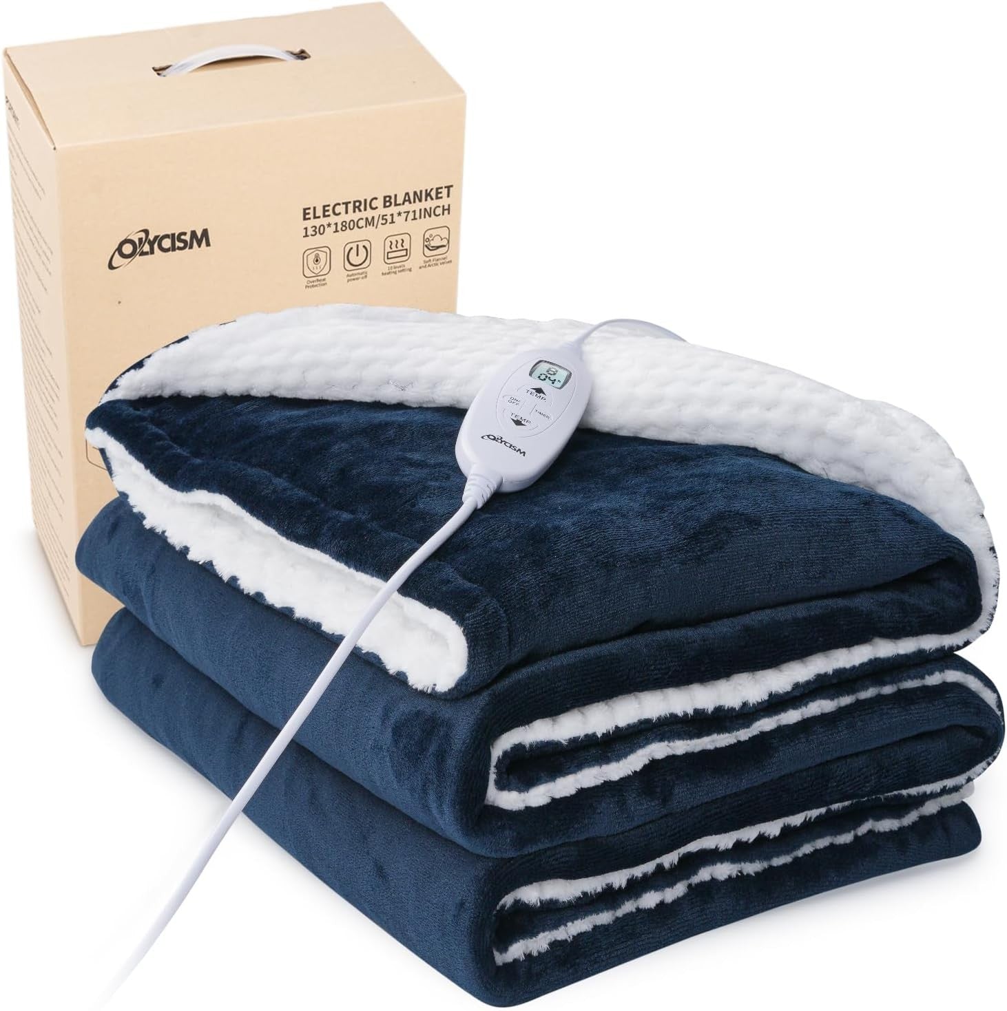 Electric Heated Throw Blanket 180x130cm Blue Auto Shut Off 9 Heat Levels