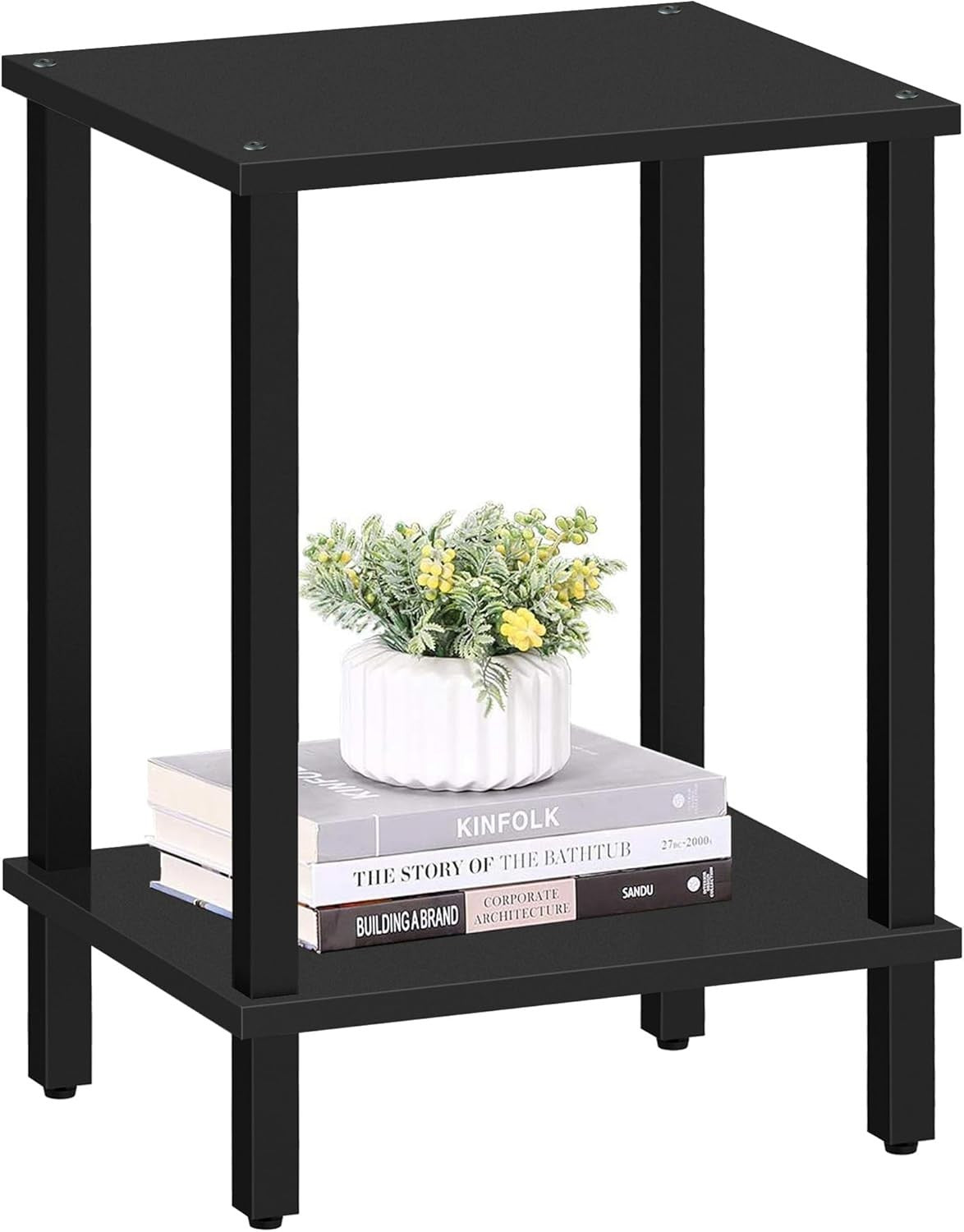 Black 2-Tier Side Table 40x30x55 cm | Bedside & End Table for Small Spaces