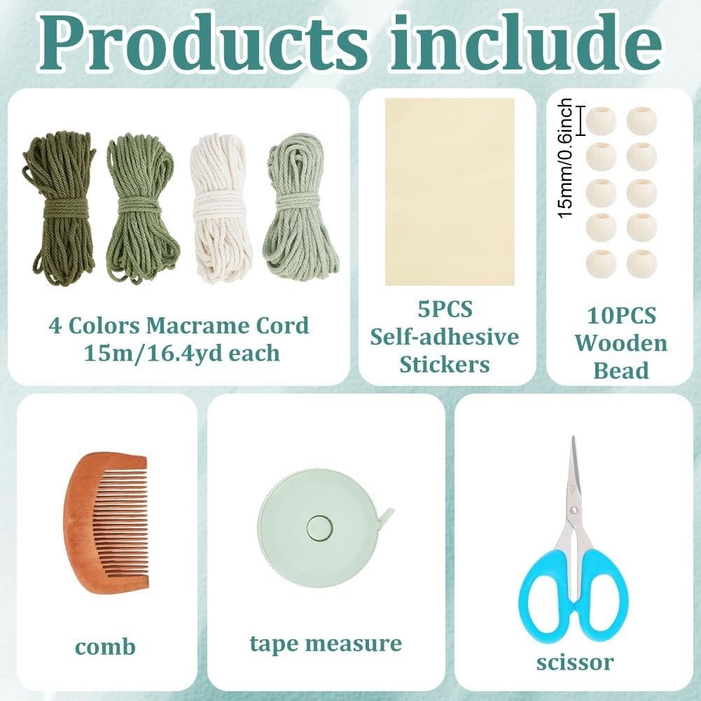 DIY Macrame Leaf Wall Hanging Kit Green Boho Home Decor