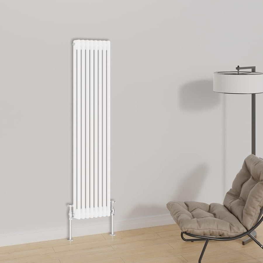 Vertical Cast Iron Radiator 1500x380mm Double Panel White Heating