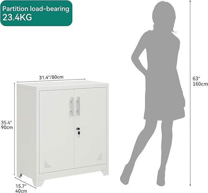 White Metal Office Storage Cabinet 2 Door Lockable Cupboard with Adjustable