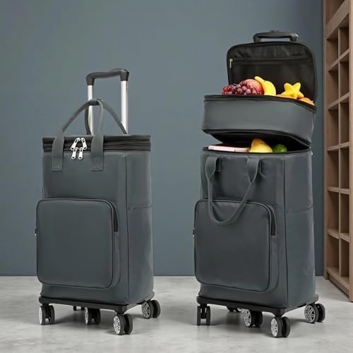 Insulated Folding Shopping Trolley Bag Wheels Telescopic Handle Grey
