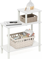 3-Tier White Side Table with Shelves – Minimalist Rectangular End Table