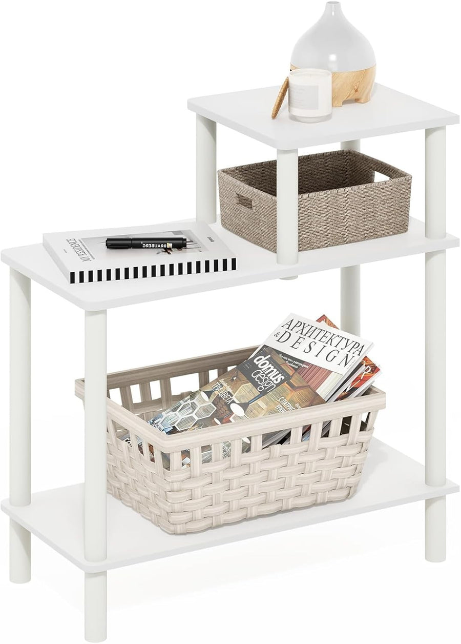 3-Tier White Side Table with Shelves – Minimalist Rectangular End Table