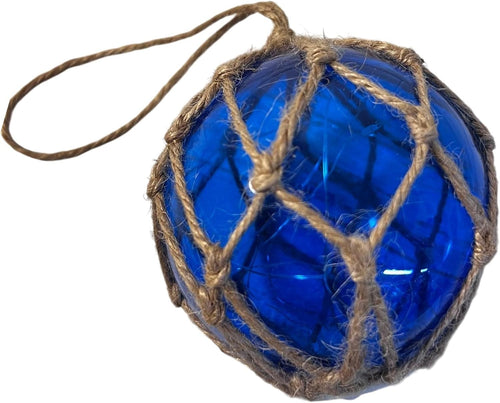 Blue Glass Fishing Buoy Light LED Nautical Hanging Decor Coastal Tiki Bar Lamp