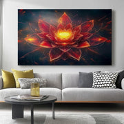 Extra Large Lotus Canvas Wall Art 100x50cm Red Orange Modern