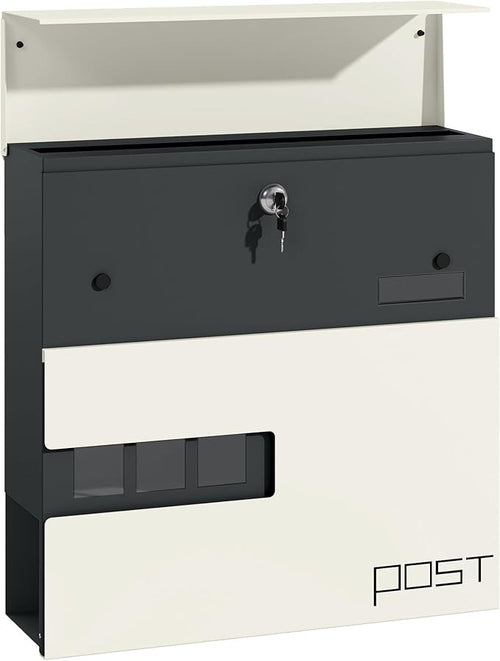 Lockable Wall Mounted Mailbox White | Weatherproof Steel Post Box with Window