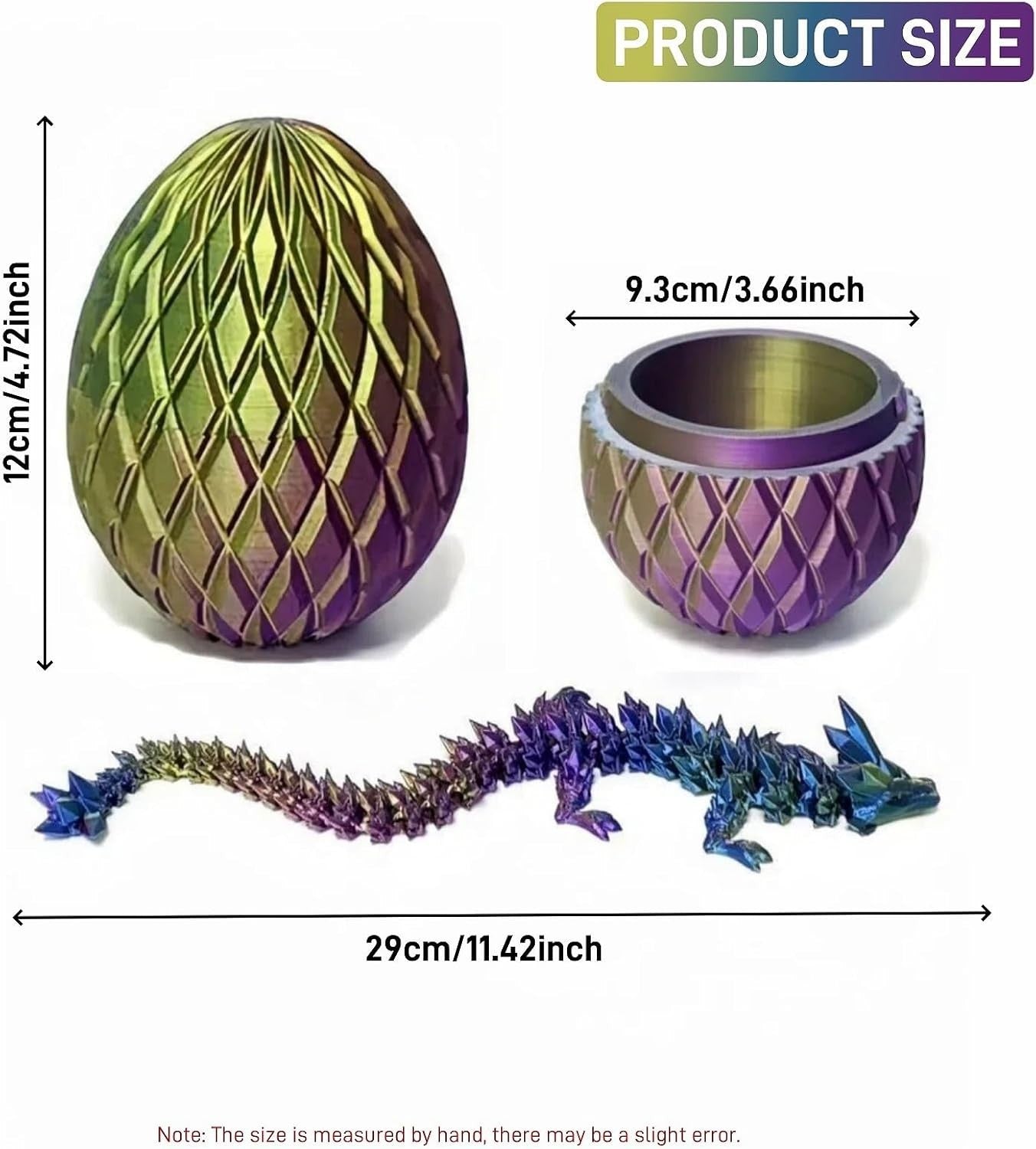 3D Printed Crystal Dragon Egg Fidget Toy 12in Fantasy Gift Set