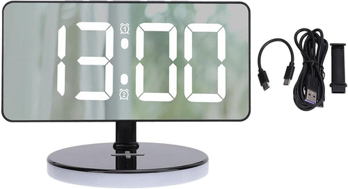 Large LED Mirror Digital Alarm Clock RGB Night Light USB-C Dual Alarm Silent
