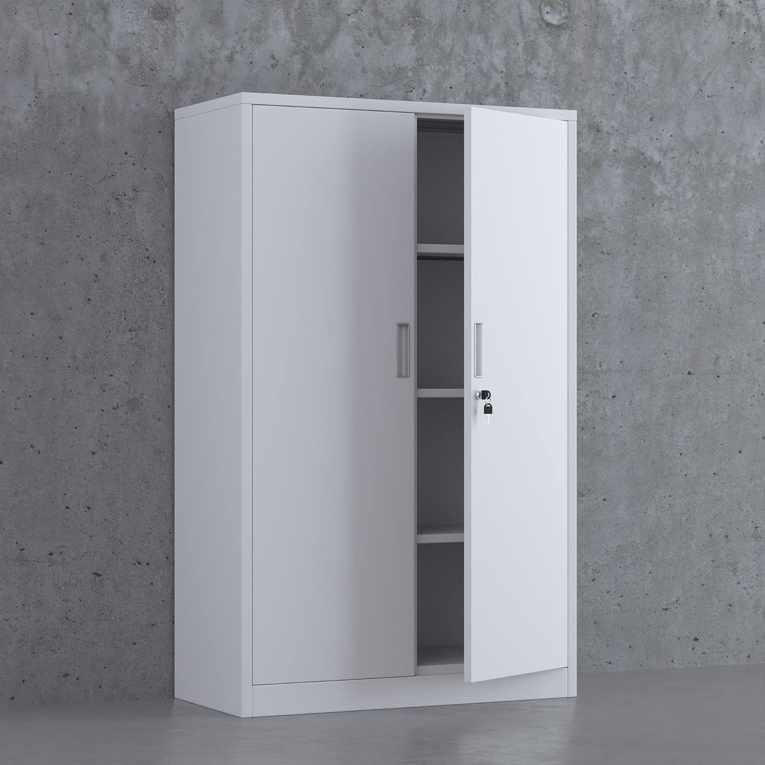Metal Storage Cabinet with Lock & Shelves, 180cm Garage Cupboard White