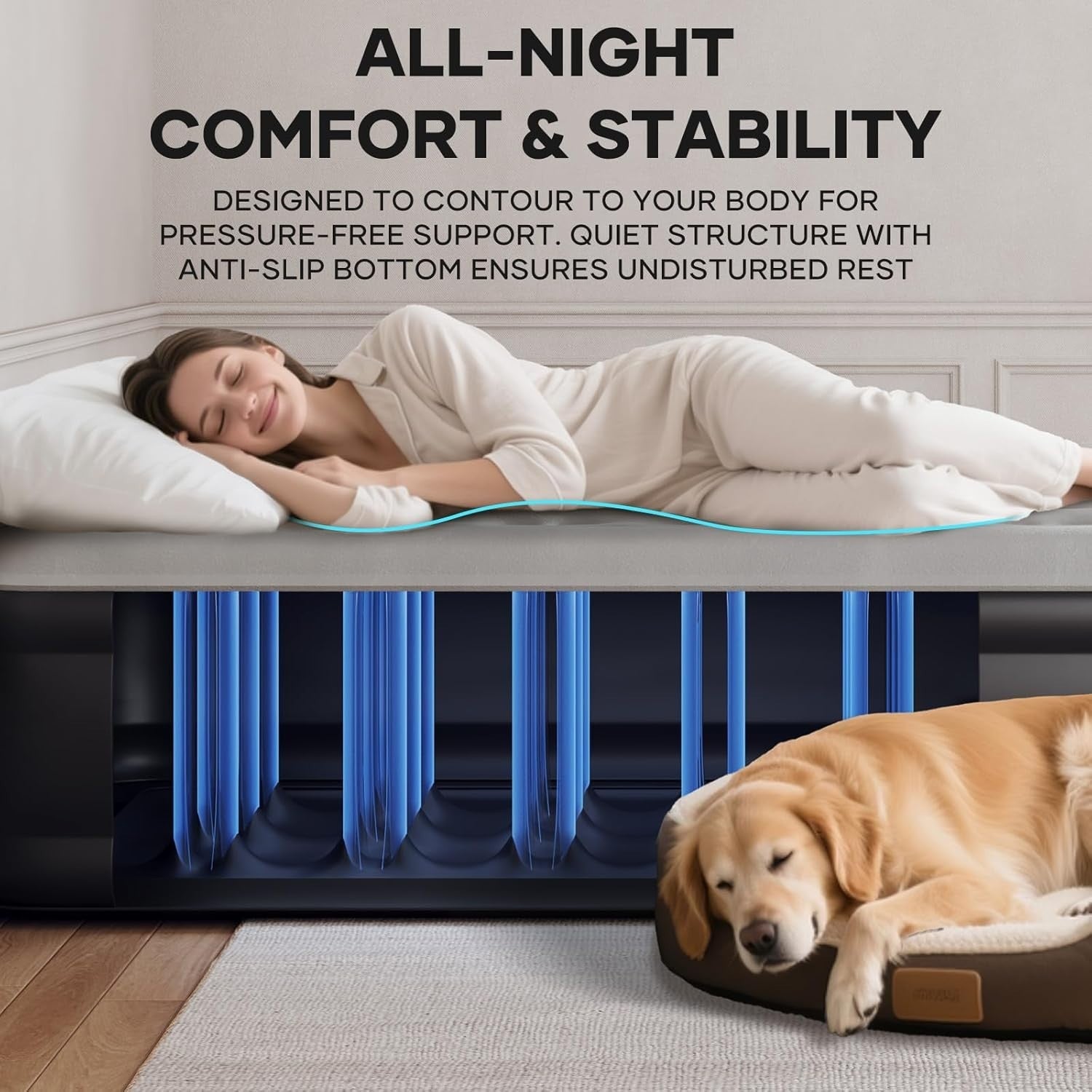 Single Inflatable Air Bed Built-In Electric Pump 50cm High Flocked Mattress